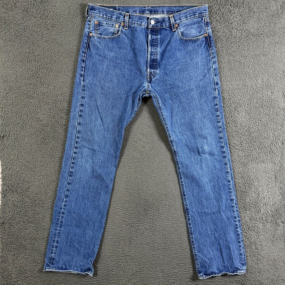 Levis 501 Jeans Mens 36x34 Blue Straight Fit Medium Wash Button FLy Denim Pants